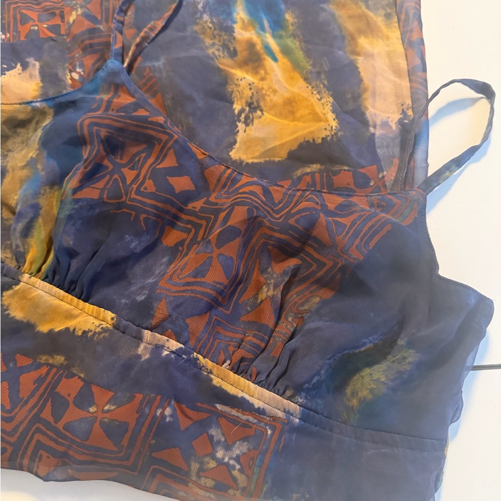 Patchwork y2k Patterned babydoll mini spaghetti S… - image 10